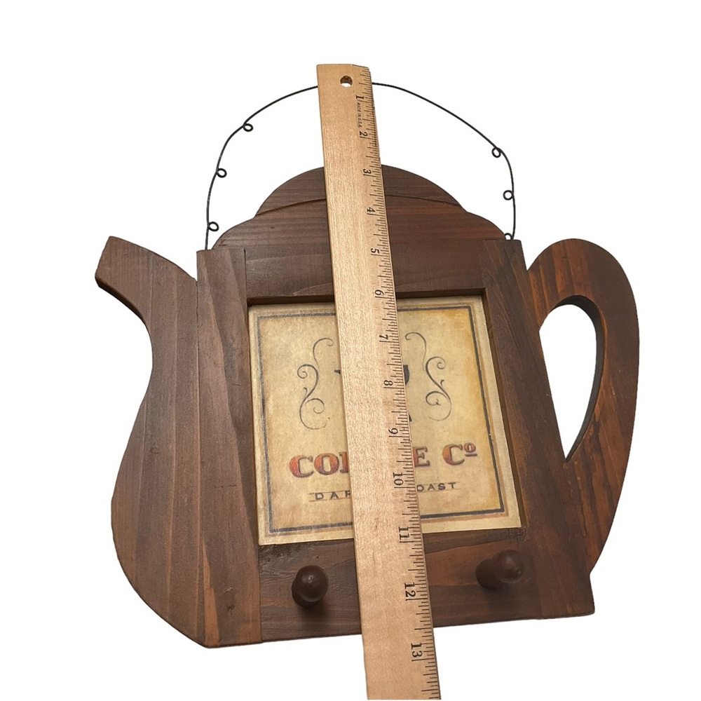 UNBRANDED Wooden COFFEE BAR Wall Decor Set up 2 Hooks Brown Tan - Picture 4 of 5